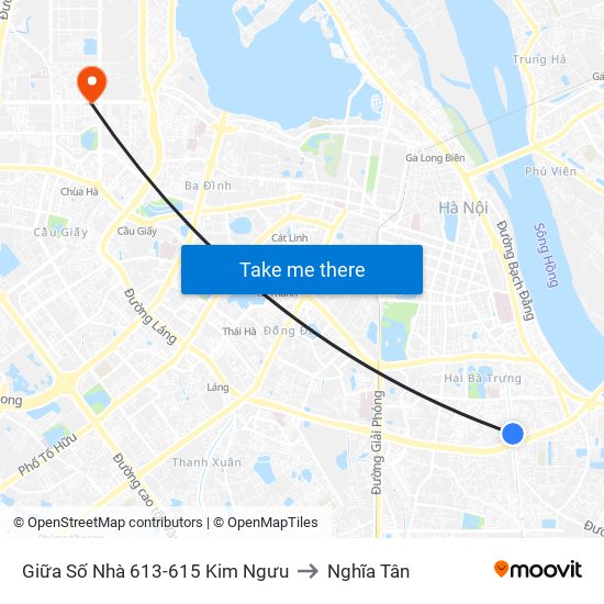 Giữa Số Nhà 613-615 Kim Ngưu to Nghĩa Tân map