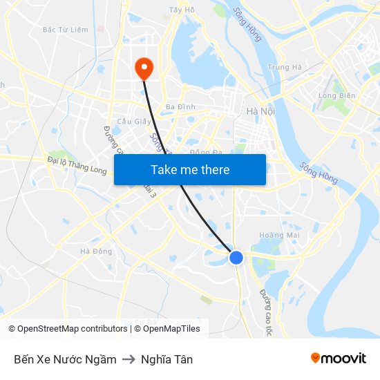 Bến Xe Nước Ngầm to Nghĩa Tân map