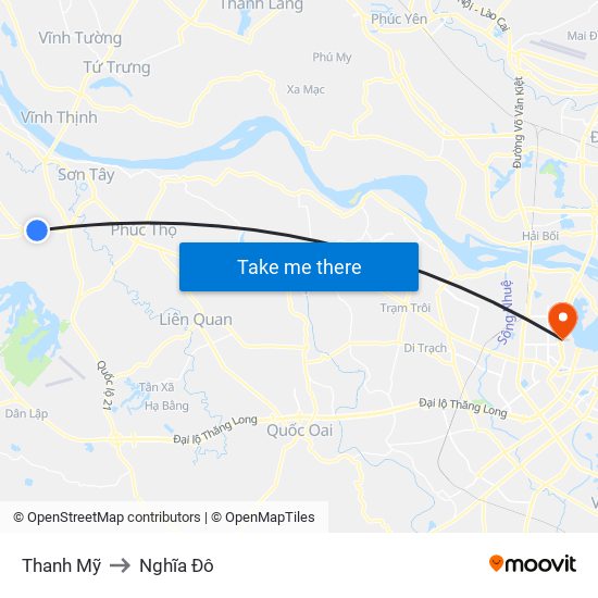 Thanh Mỹ to Nghĩa Đô map