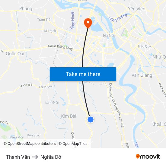 Thanh Văn to Nghĩa Đô map