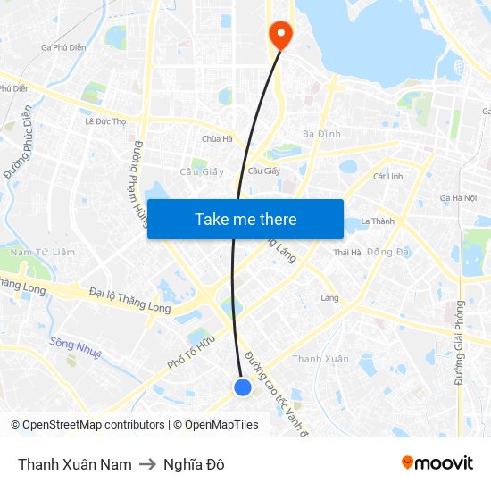 Thanh Xuân Nam to Nghĩa Đô map