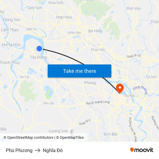 Phú Phương to Nghĩa Đô map