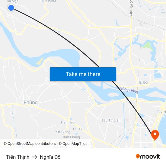 Tiến Thịnh to Nghĩa Đô map