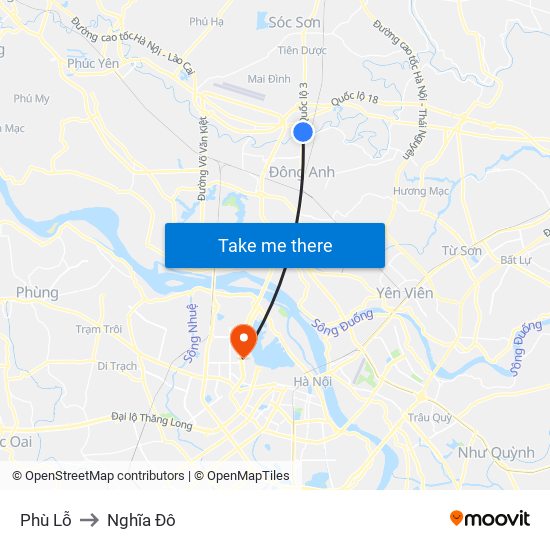 Phù Lỗ to Nghĩa Đô map