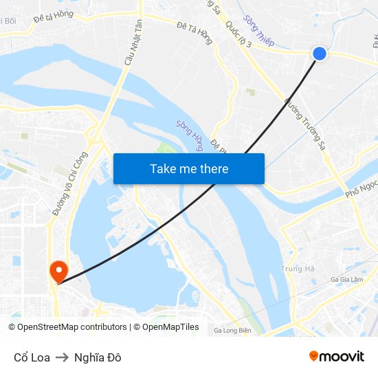 Cổ Loa to Nghĩa Đô map