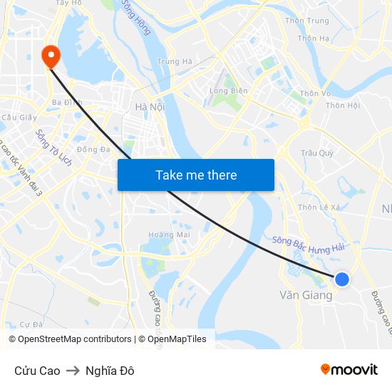 Cửu Cao to Nghĩa Đô map