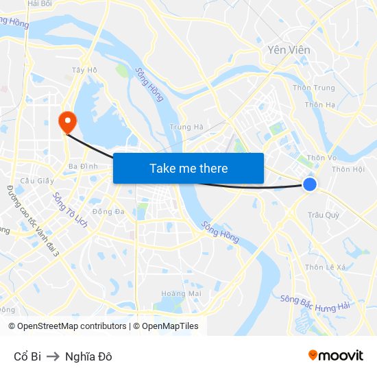 Cổ Bi to Nghĩa Đô map