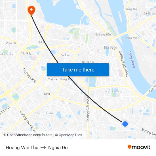 Hoàng Văn Thụ to Nghĩa Đô map