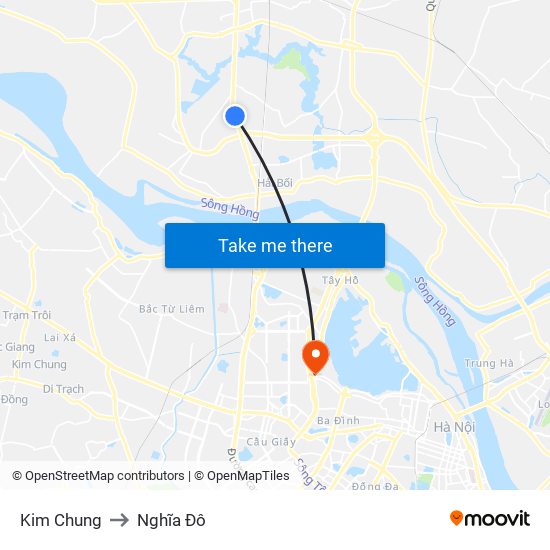 Kim Chung to Nghĩa Đô map