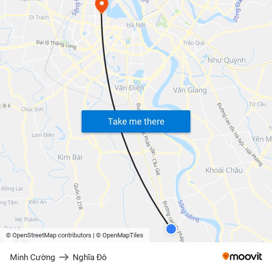 Minh Cường to Nghĩa Đô map