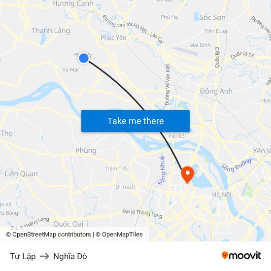 Tự Lập to Nghĩa Đô map