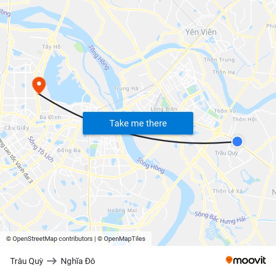 Trâu Quỳ to Nghĩa Đô map