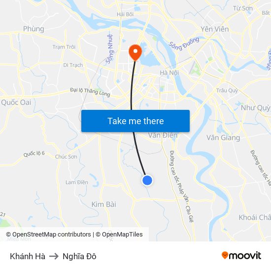 Khánh Hà to Nghĩa Đô map