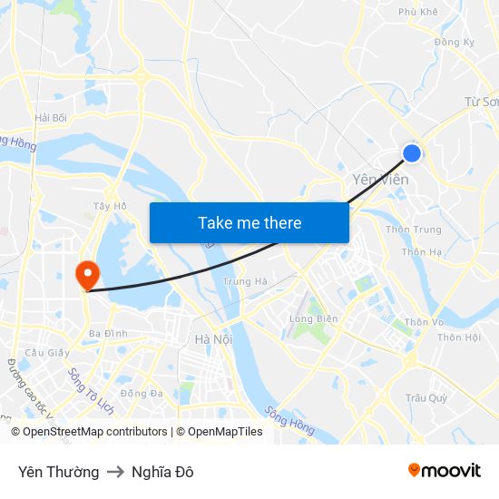 Yên Thường to Nghĩa Đô map