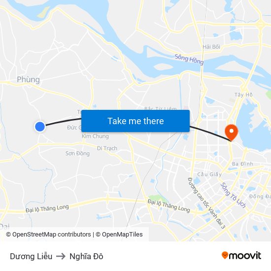 Dương Liễu to Nghĩa Đô map