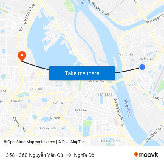 358 - 360 Nguyễn Văn Cừ to Nghĩa Đô map