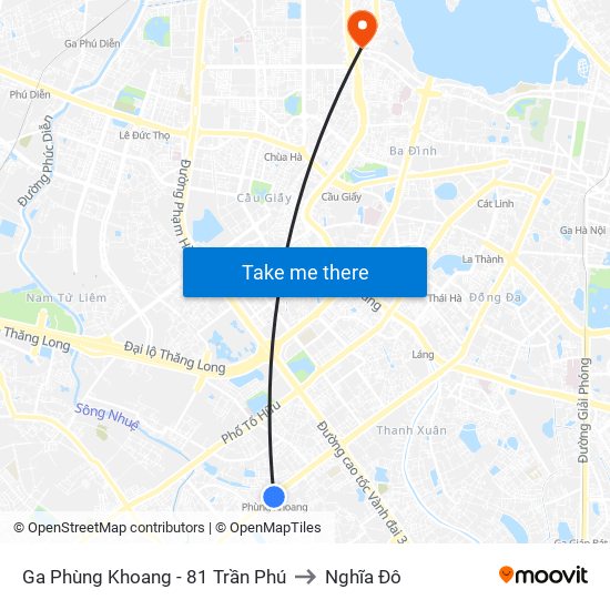 Ga Phùng Khoang - 81 Trần Phú to Nghĩa Đô map