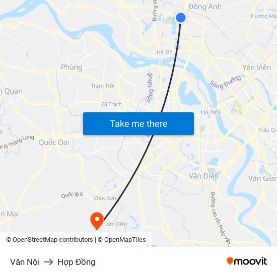 Vân Nội to Hợp Đồng map