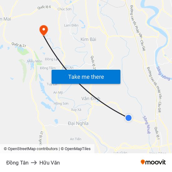 Đồng Tân to Hữu Văn map