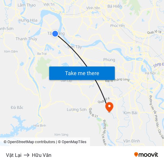 Vật Lại to Hữu Văn map