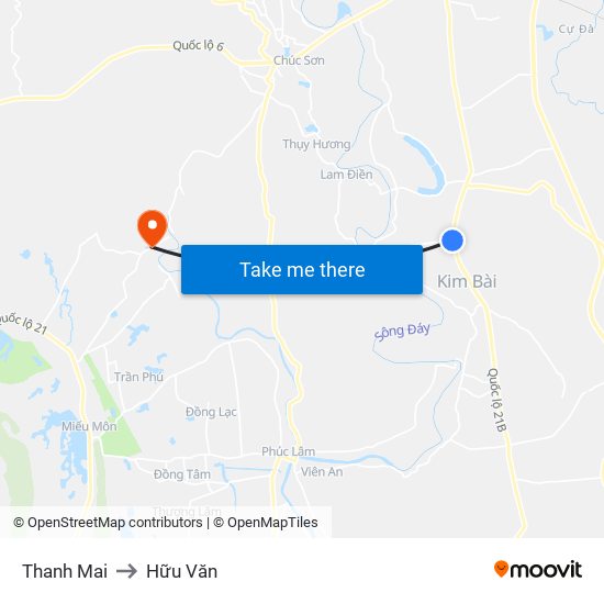 Thanh Mai to Hữu Văn map