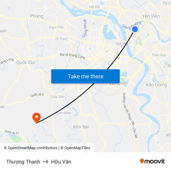 Thượng Thanh to Hữu Văn map