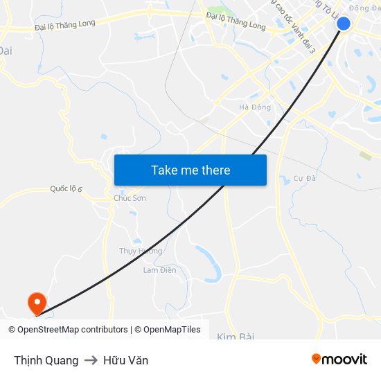 Thịnh Quang to Hữu Văn map