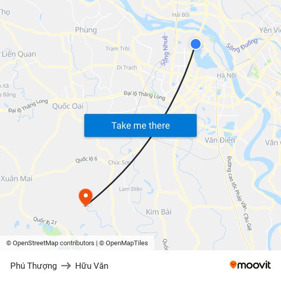 Phú Thượng to Hữu Văn map