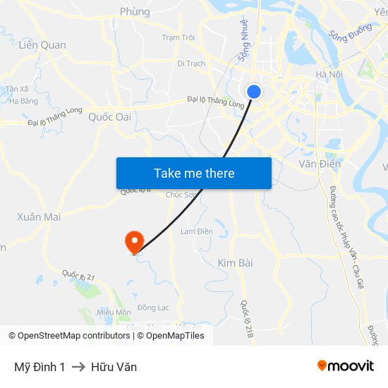 Mỹ Đình 1 to Hữu Văn map