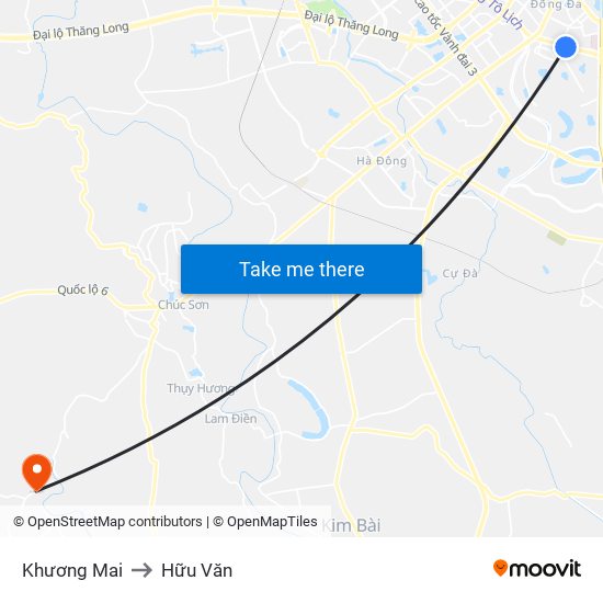 Khương Mai to Hữu Văn map