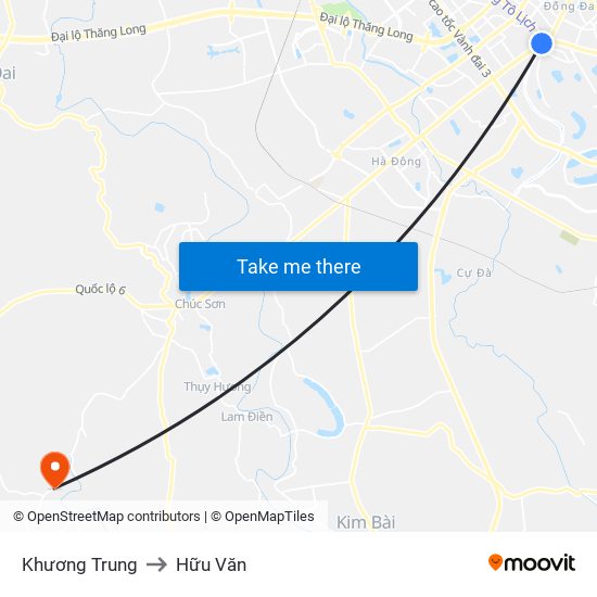 Khương Trung to Hữu Văn map