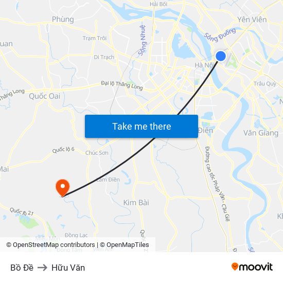 Bồ Đề to Hữu Văn map