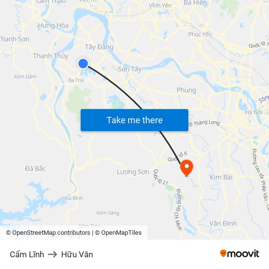 Cẩm Lĩnh to Hữu Văn map