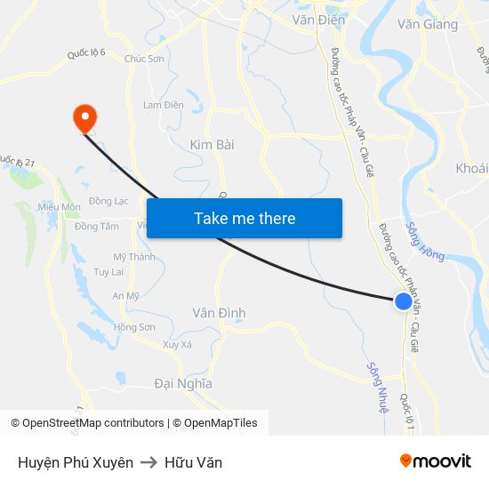 Huyện Phú Xuyên to Hữu Văn map