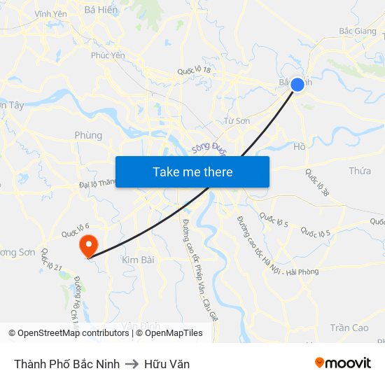 Thành Phố Bắc Ninh to Hữu Văn map