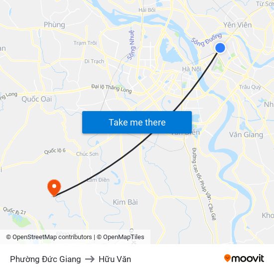 Phường Đức Giang to Hữu Văn map