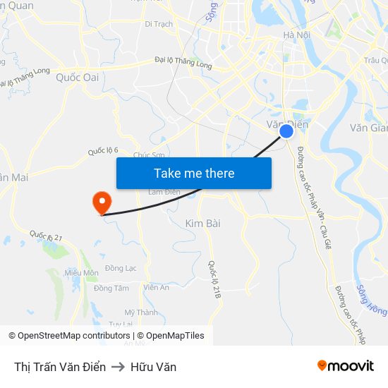 Thị Trấn Văn Điển to Hữu Văn map