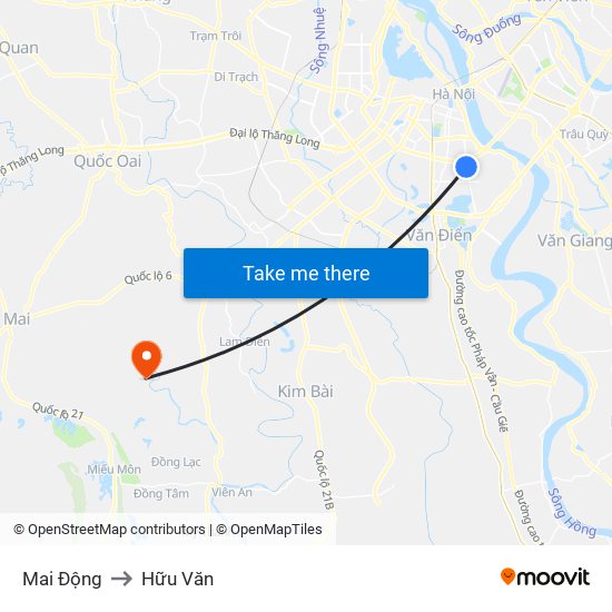 Mai Động to Hữu Văn map