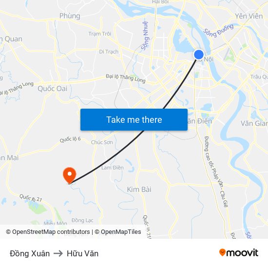 Đồng Xuân to Hữu Văn map