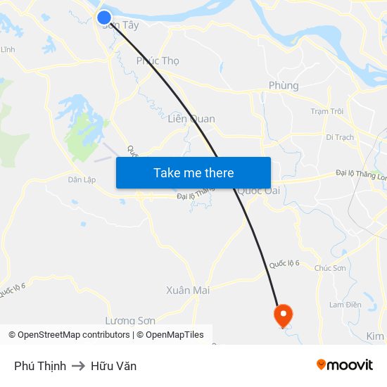 Phú Thịnh to Hữu Văn map