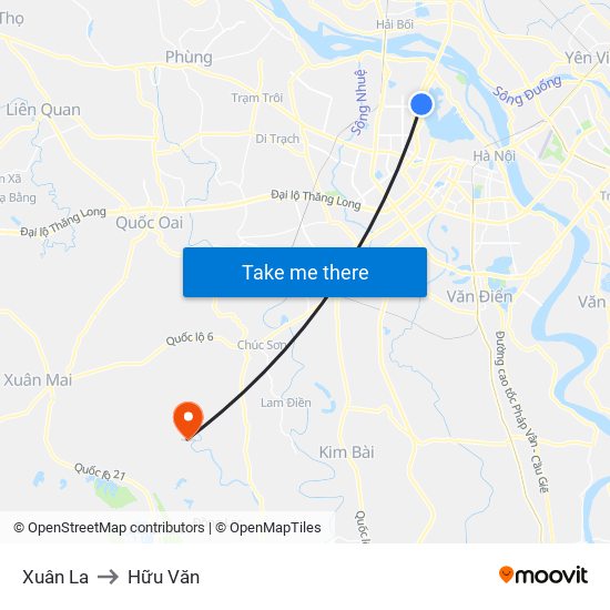 Xuân La to Hữu Văn map