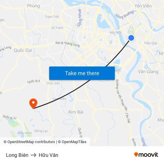 Long Biên to Hữu Văn map