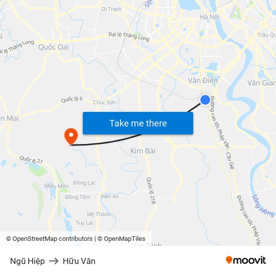 Ngũ Hiệp to Hữu Văn map