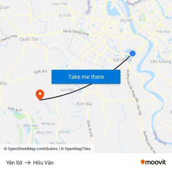 Yên Sở to Hữu Văn map