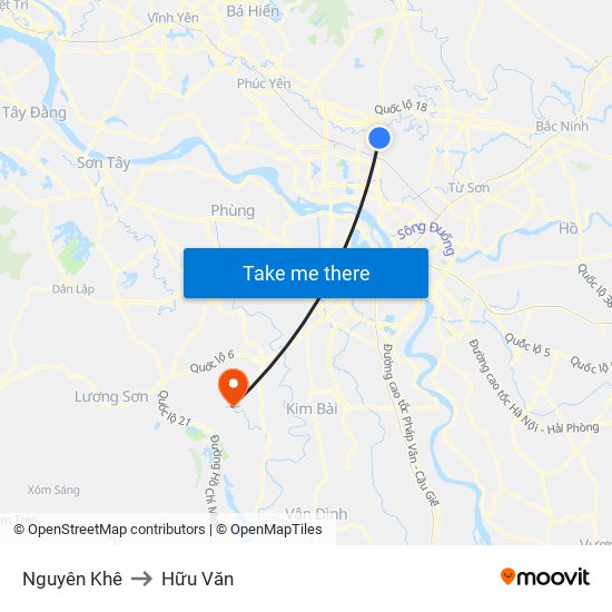 Nguyên Khê to Hữu Văn map