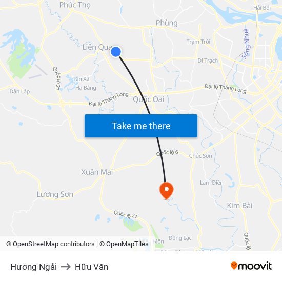 Hương Ngải to Hữu Văn map