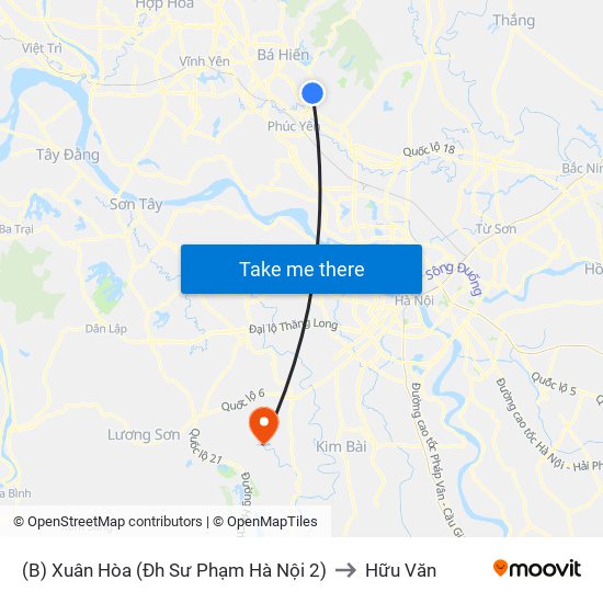 (B) Xuân Hòa (Đh Sư Phạm Hà Nội 2) to Hữu Văn map