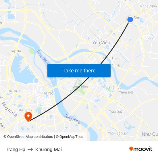 Trang Hạ to Khương Mai map