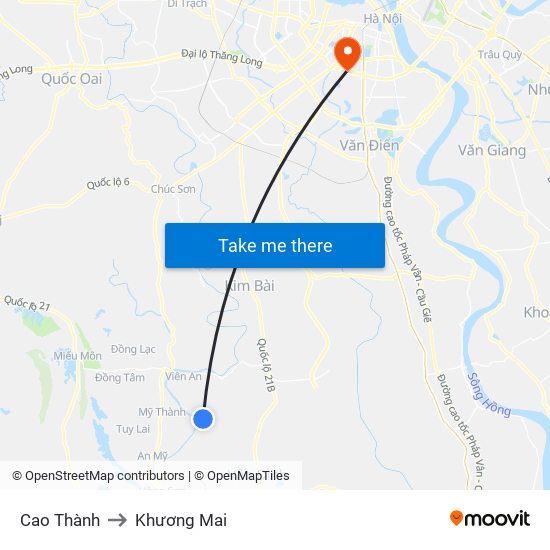Cao Thành to Khương Mai map