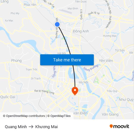 Quang Minh to Khương Mai map